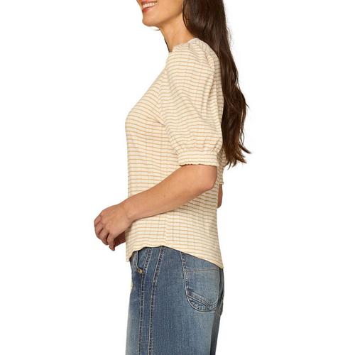 Women's Democracy Elbow Puff Sleeve Embroidered Stripe Notch Neck Shirt - Primary Image