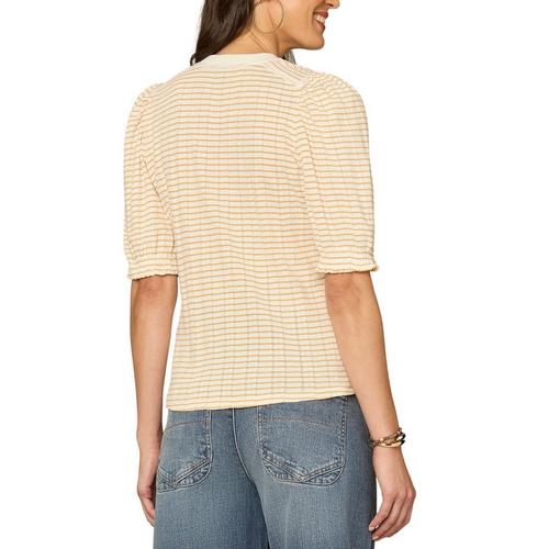 Women's Democracy Elbow Puff Sleeve Embroidered Stripe Notch Neck Shirt - Primary Image