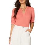 Women's Democracy Elbow Puff Sleeve Embroidered Notch Neck Shirt - Thumbnail 1 of 4