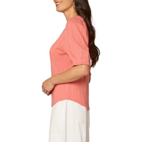 Women's Democracy Elbow Puff Sleeve Embroidered Notch Neck Shirt - Primary Image