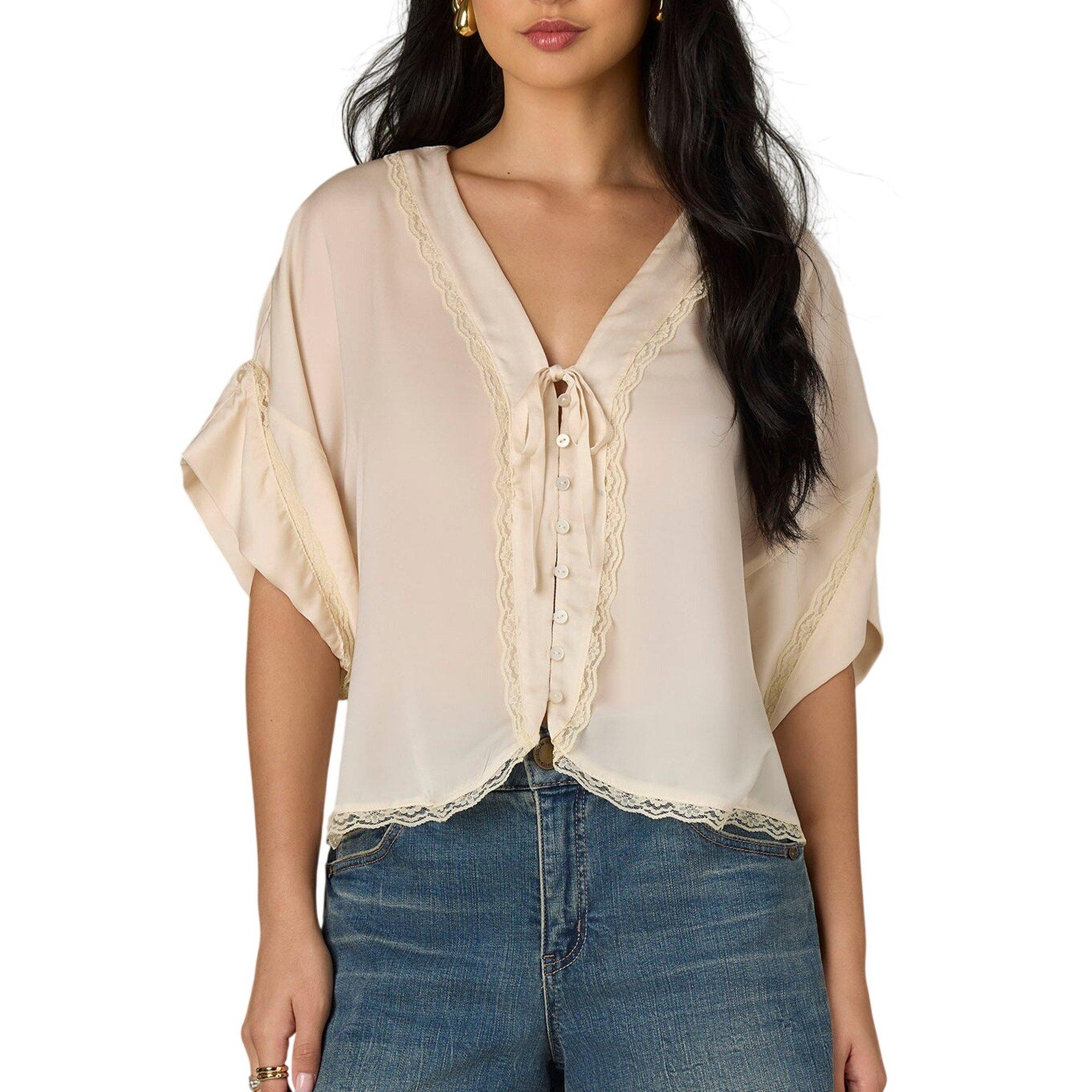 Women's Wit & Wisdom Roll Cuff Dolman Woven Button Up V-Neck Blouse