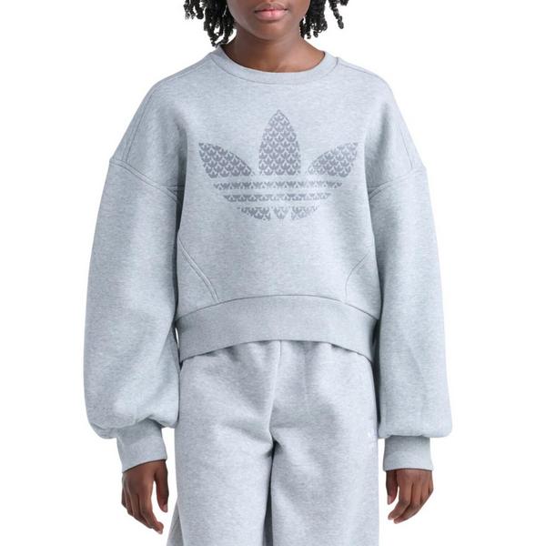 Girls' adidas Trefoil Fleece Crewneck Sweatshirt XLarge Grey Heather