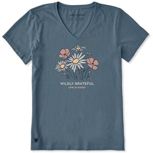 Women's Life is Good Wildly Grateful Bouquet V-Neck T-Shirt - Primary Image