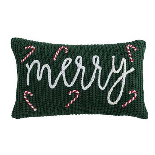 Mud Pie Green Christmas Chunky Knit Pillow - Primary Image