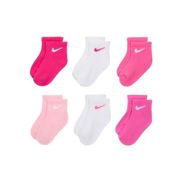 Girls' Nike Swoosh Ankle Socks Toddler 2T Pink/White 6 Pack