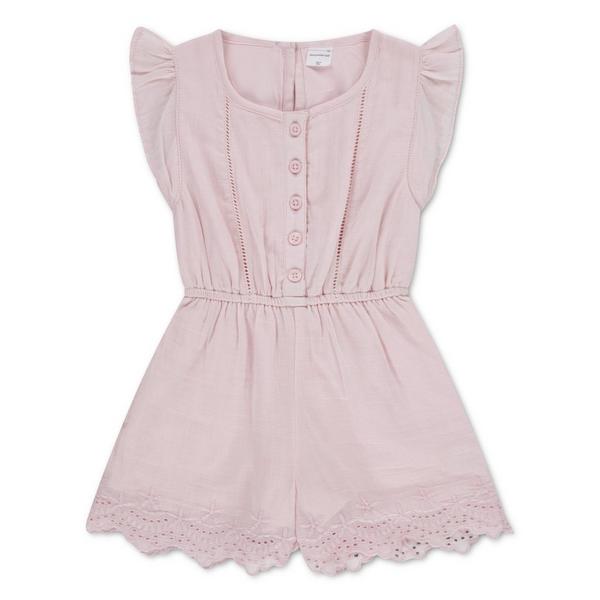 Girls' abercrombie kids Flutter Sleeve Eyelet Romper Toddler 2T Chalk Pink