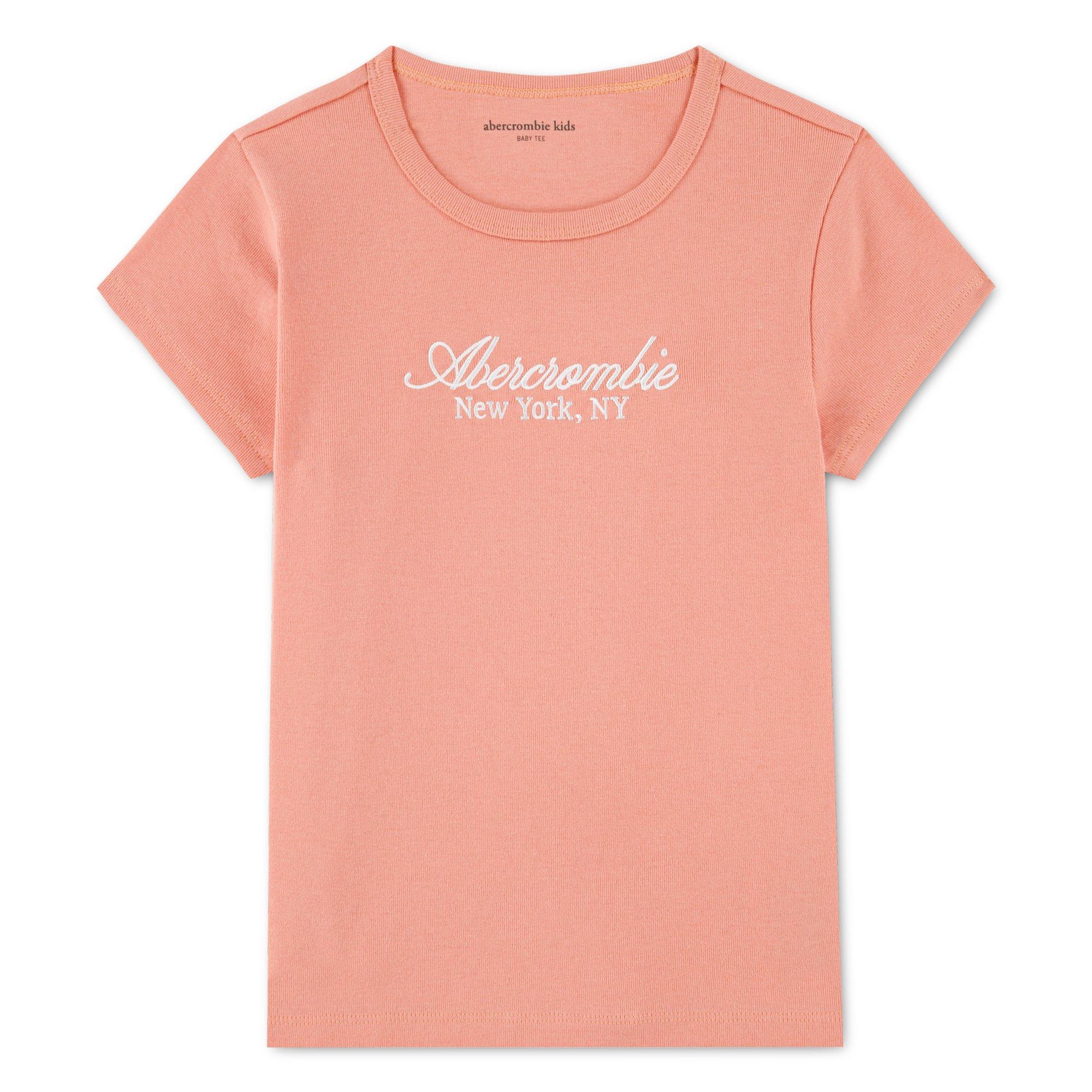 abercrombie kids core script baby tee, Size 5/6, Coral Haze