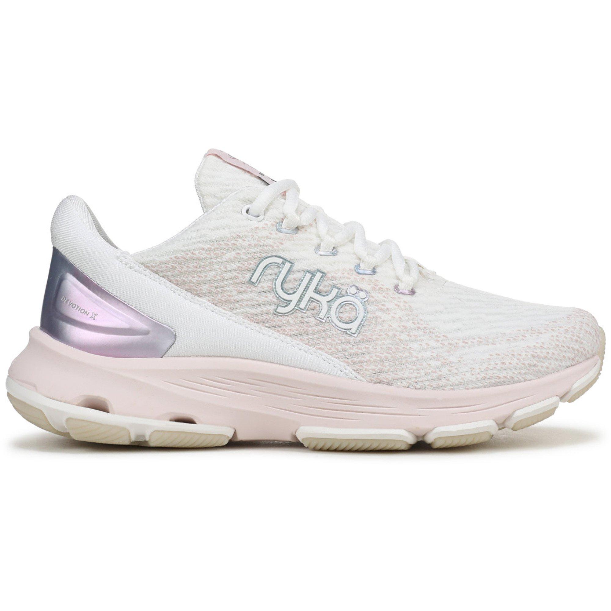 Ryka Women's Devotion X Lace Up Walking Sneakers - White/Pink Mesh Fabric