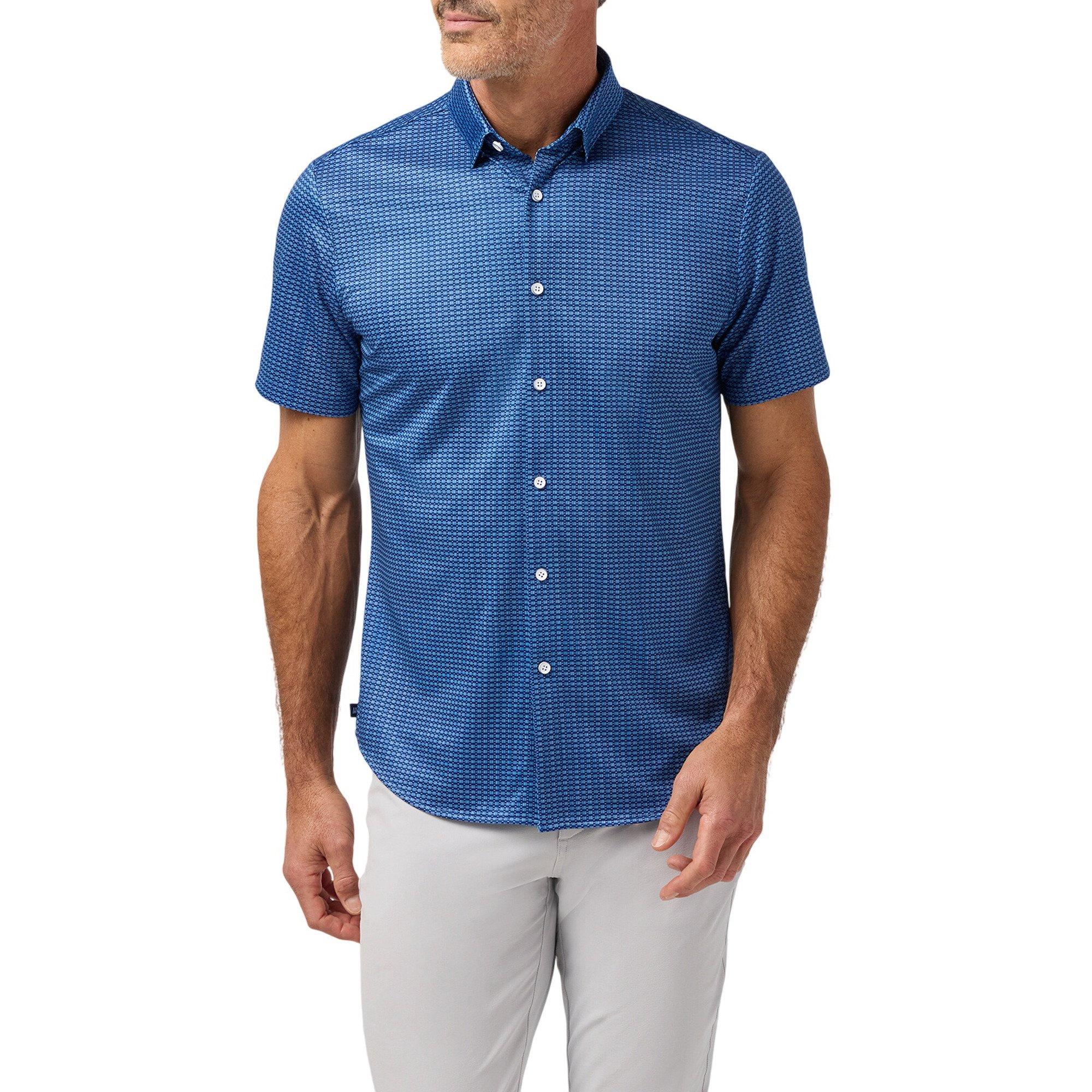 Cobalt Tonal Woven Tile Halyard Short Sleeve Dress Shirt - XX-Large / Classic / No Tuck