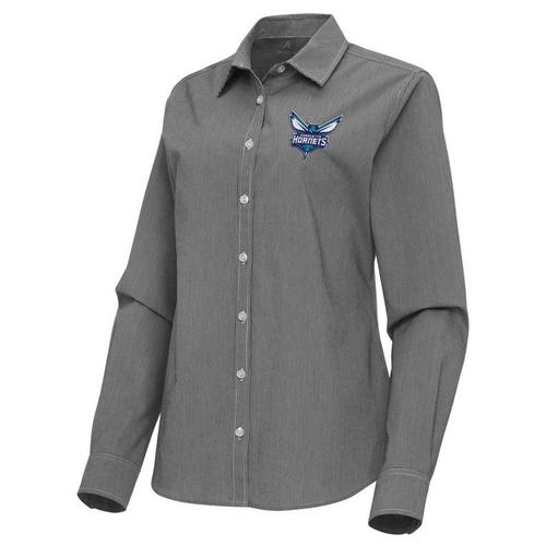 Women's Antigua Black Charlotte Hornets Porter Woven Long Sleeve Button-Up Shirt Size: Large