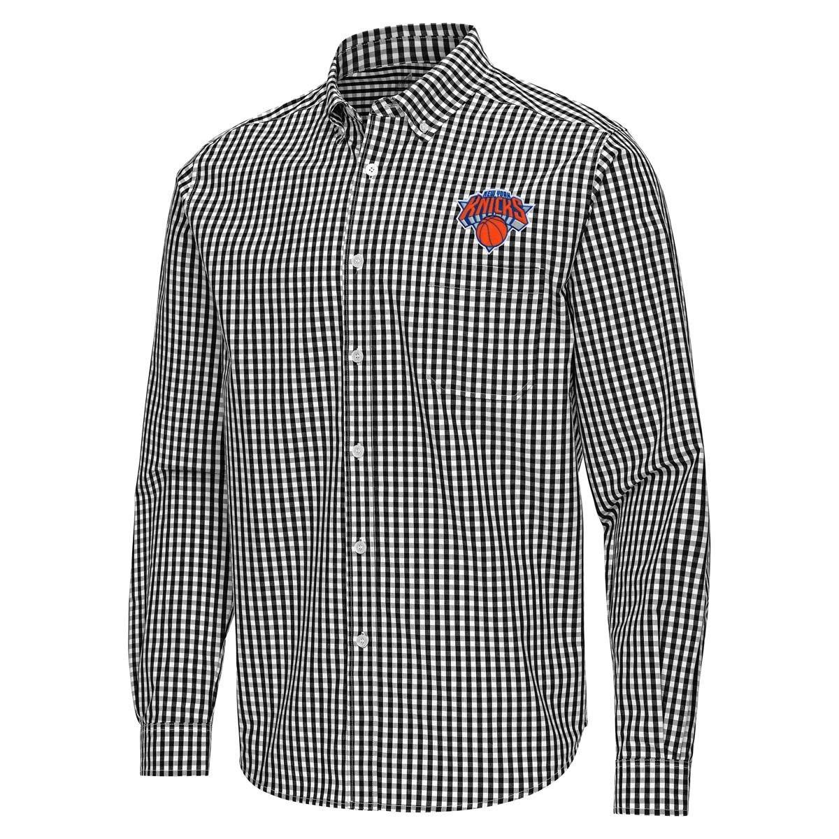 Antigua Men's Black New York Knicks Ellis Woven Tri-Blend Button-Down Shirt - Black