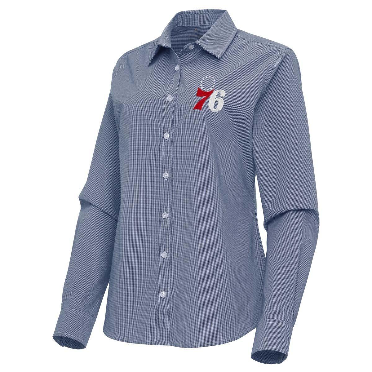 Women's Antigua Navy Philadelphia 76ers Porter Woven Long Sleeve Button-Up Shirt