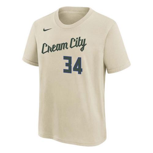 Nike Kids' Milwaukee Bucks Giannis Antetokounmpo #34 2025 City Edition Name & Number T-Shirt - Primary Image