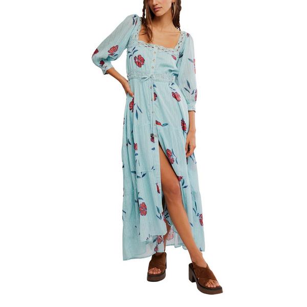 Women's Free People Morning Meadows 3/4 Sleeve Square Neck Maxi Dress