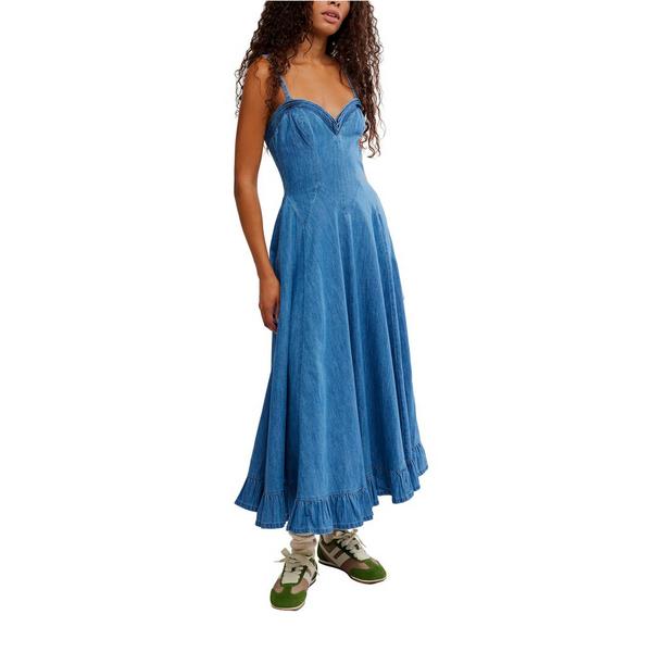 Women's Free People Another Season Denim Midi Dress XSmall Boardwalk Blue