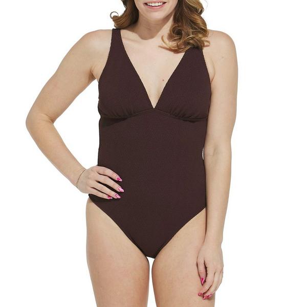 Women's Cupshe V Neck Halter One Piece Swimsuit Contemporary Small Brown