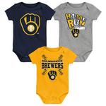 Genuine Stuff Baby Milwaukee Brewers Batter Onesie 3 Pack - Thumbnail 1 of 4