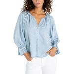 Women's Liverpool Los Angeles Shirred Woven 3/4 Sleeve Notch Neck Button Up Shirt - Thumbnail 1 of 2