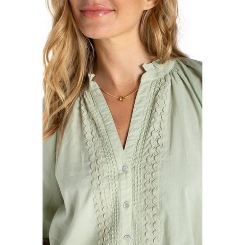 Women's Liverpool Los Angeles Embroidered 3/4 Sleeve Notch Neck Button Up Shirt - Primary Image