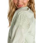 Women's Liverpool Los Angeles Embroidered 3/4 Sleeve Notch Neck Button Up Shirt - Thumbnail 3 of 4