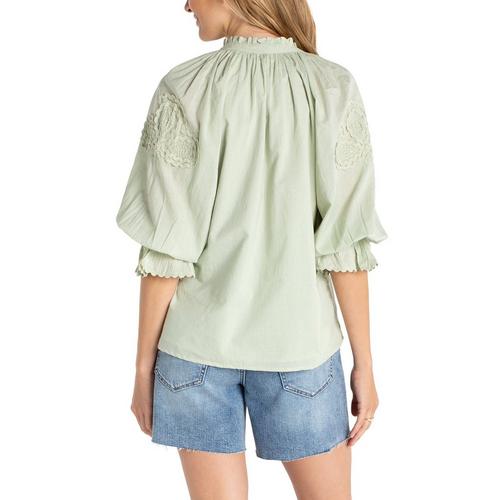 Women's Liverpool Los Angeles Embroidered 3/4 Sleeve Notch Neck Button Up Shirt - Primary Image