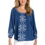 Women's Liverpool Los Angeles Embroidered 3/4 Sleeve Scoop Neck Blouse - Thumbnail 1 of 3