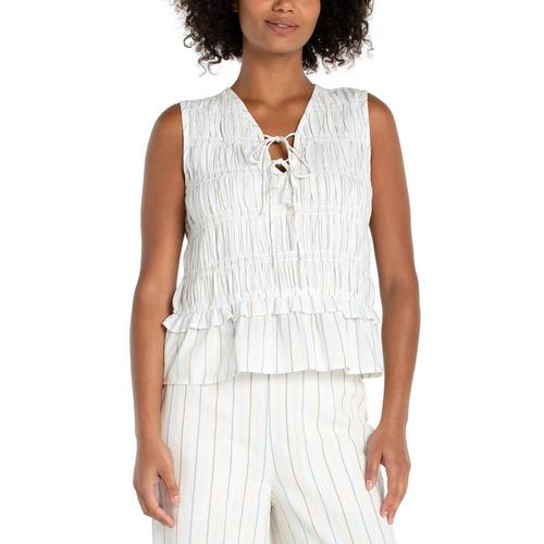 Women's Liverpool Los Angeles Smocked Tie Front Woven Tank Top - Primary Image