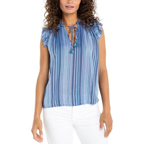 Women's Liverpool Los Angeles Flutter Sleeve Woven Sleeveless Notch Neck Blouse - Primary Image
