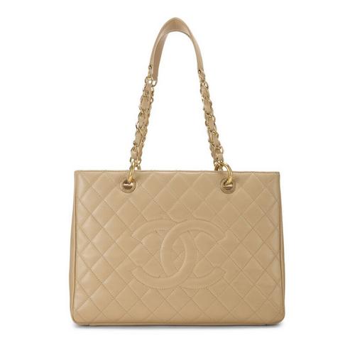 What Goes Around Comes Around Chanel Beige Quilted Caviar GST Tote - Primary Image