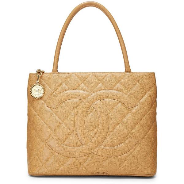 What Goes Around Comes Around Chanel Beige Quilted Caviar Medallion Tote Beige