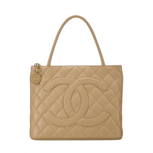 What Goes Around Comes Around Chanel Beige Quilted Caviar Medallion Tote - Primary Image