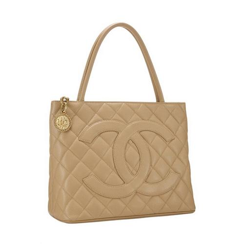 What Goes Around Comes Around Chanel Beige Quilted Caviar Medallion Tote - Primary Image