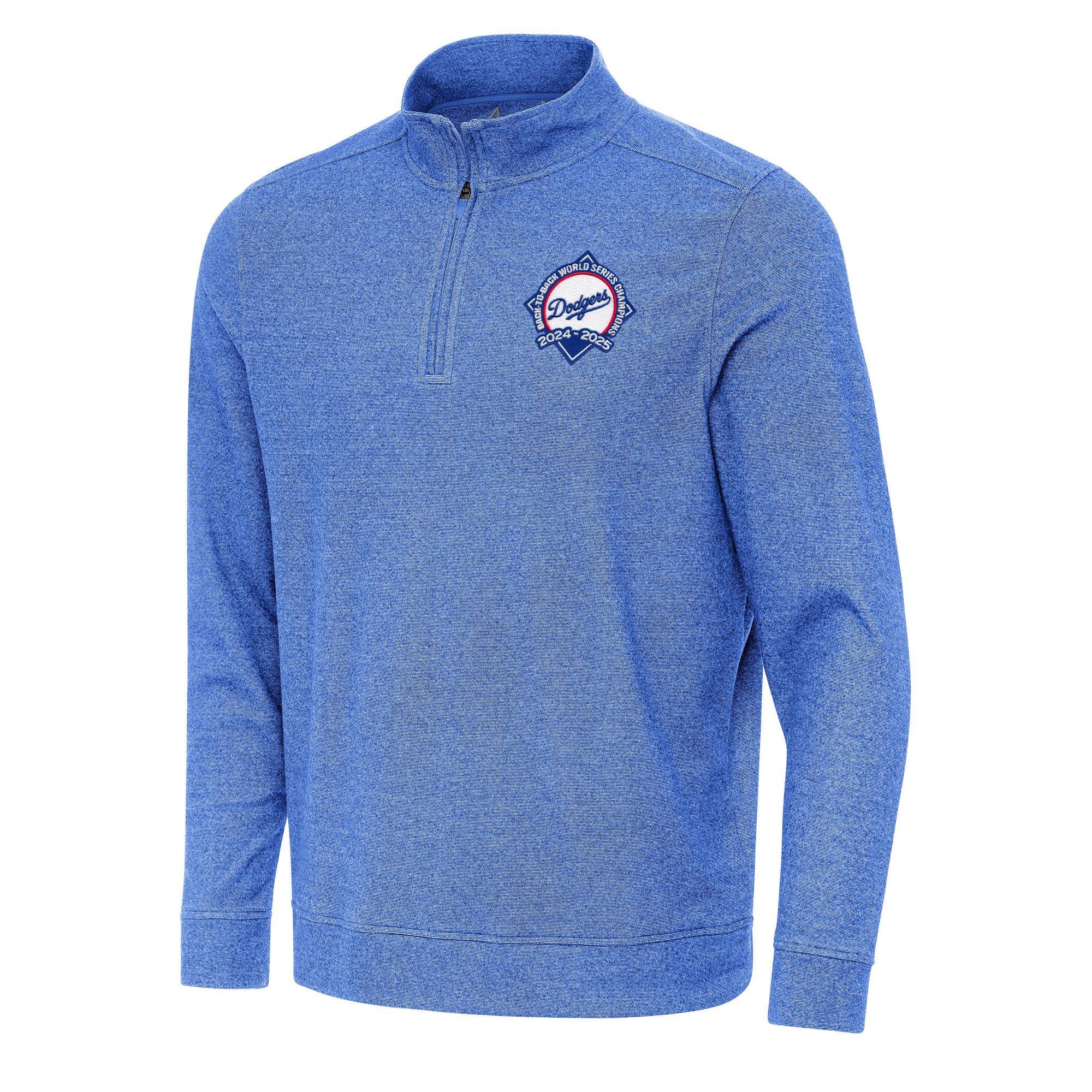Antigua Men's Heather Royal Los Angeles Dodgers Back-to-Back World Series s Subtle Quarter-Zip Pullover Sweatshirt - Heather Royal