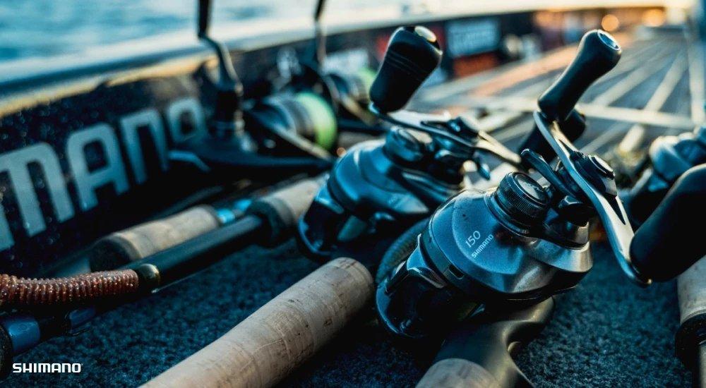 a variety of baitcaster reel on a boat