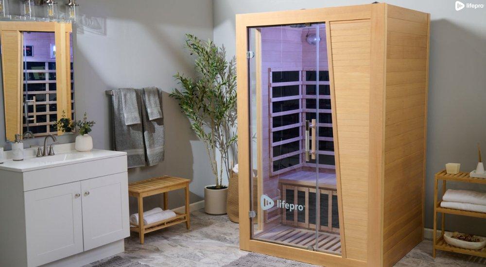 a home sauna in a bathroom