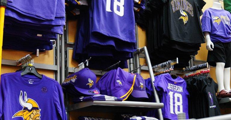 A variety of Minnesota Viking fan gear on display at SCHEELS.