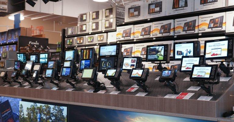 A variety of fish finders on display at St. Cloud SCHEELS.