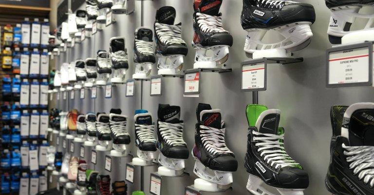 A variety of hockey skates on display at SCHEELS.