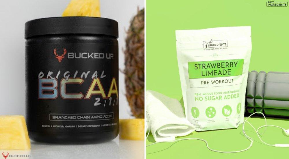 bucked up bcaas and just ingredients pre-workout side by side
