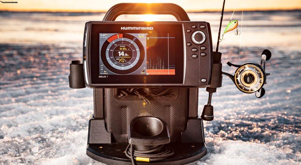 an ice fishing flasher on the ice