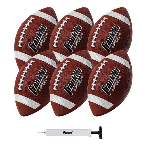 Franklin Sports Grip-Rite 100 Deflated Rubber Junior Footballs with Pump - 6 Pack - Primary Image
