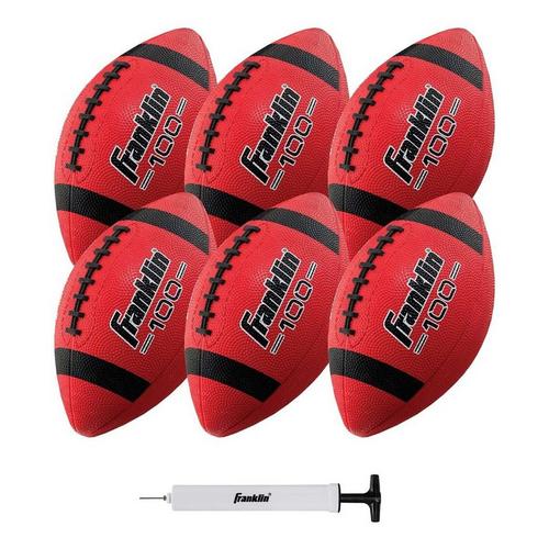 Franklin Sports Grip-Rite 100 Deflated Rubber Junior Footballs with Pump - 6 Pack - Primary Image