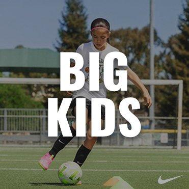 Text: "Big Kids" Lifestyle Image of Big Kid Playing Soccer