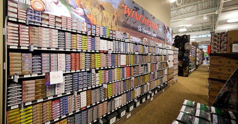 a long isle of different ammunition. 