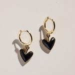 Nickel & Suede Sweetheart Onyx Huggie Earrings - Thumbnail 1 of 2