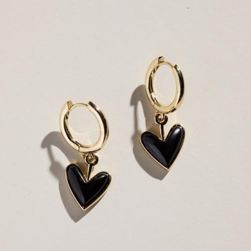 Nickel & Suede Sweetheart Onyx Huggie Earrings - Primary Image