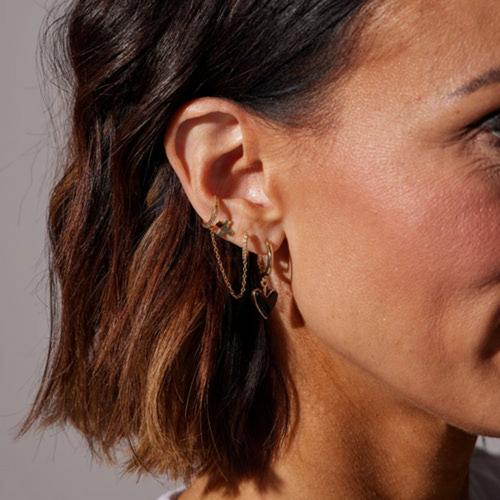 Nickel & Suede Sweetheart Onyx Huggie Earrings - Primary Image