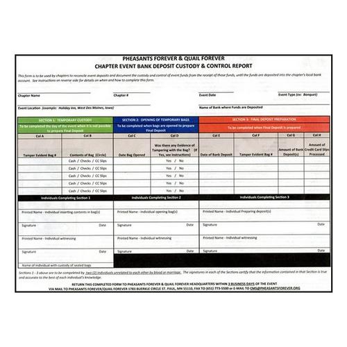 Pheasants Forever and Quail Forever Chapter Event Bank Deposit Custody and Control Report - Primary Image