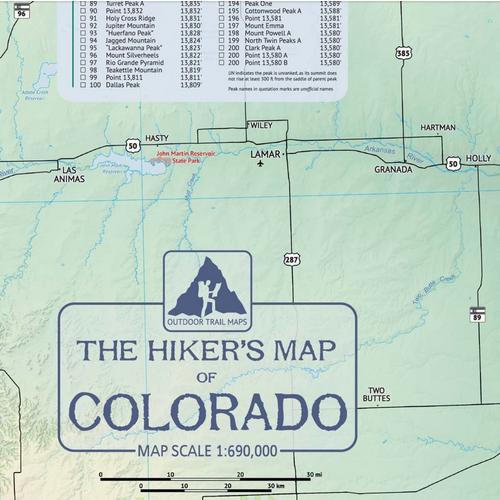 Outdoor Trail Maps The Hikers Map of Colorado - Wall Poster Map - Primary Image