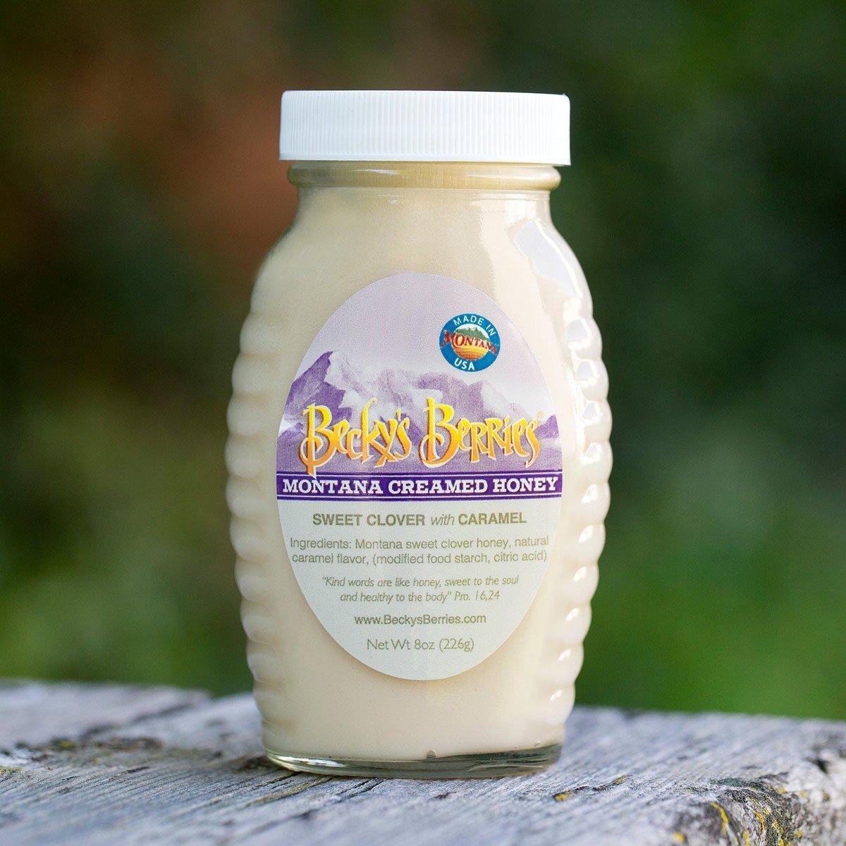 Becky's Berries Montana Creamed Sweet Clover Honey with Caramel 8 oz - Becky's Berries